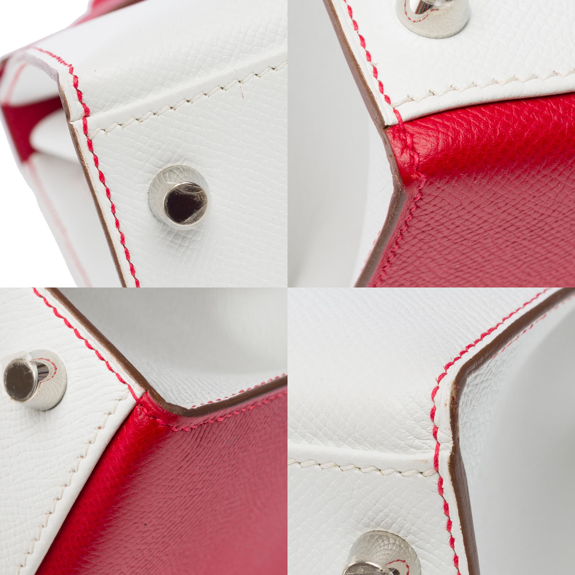 Flag limited edition Hermès Kelly 32  handbag strap in red and white epsom, PHW 7