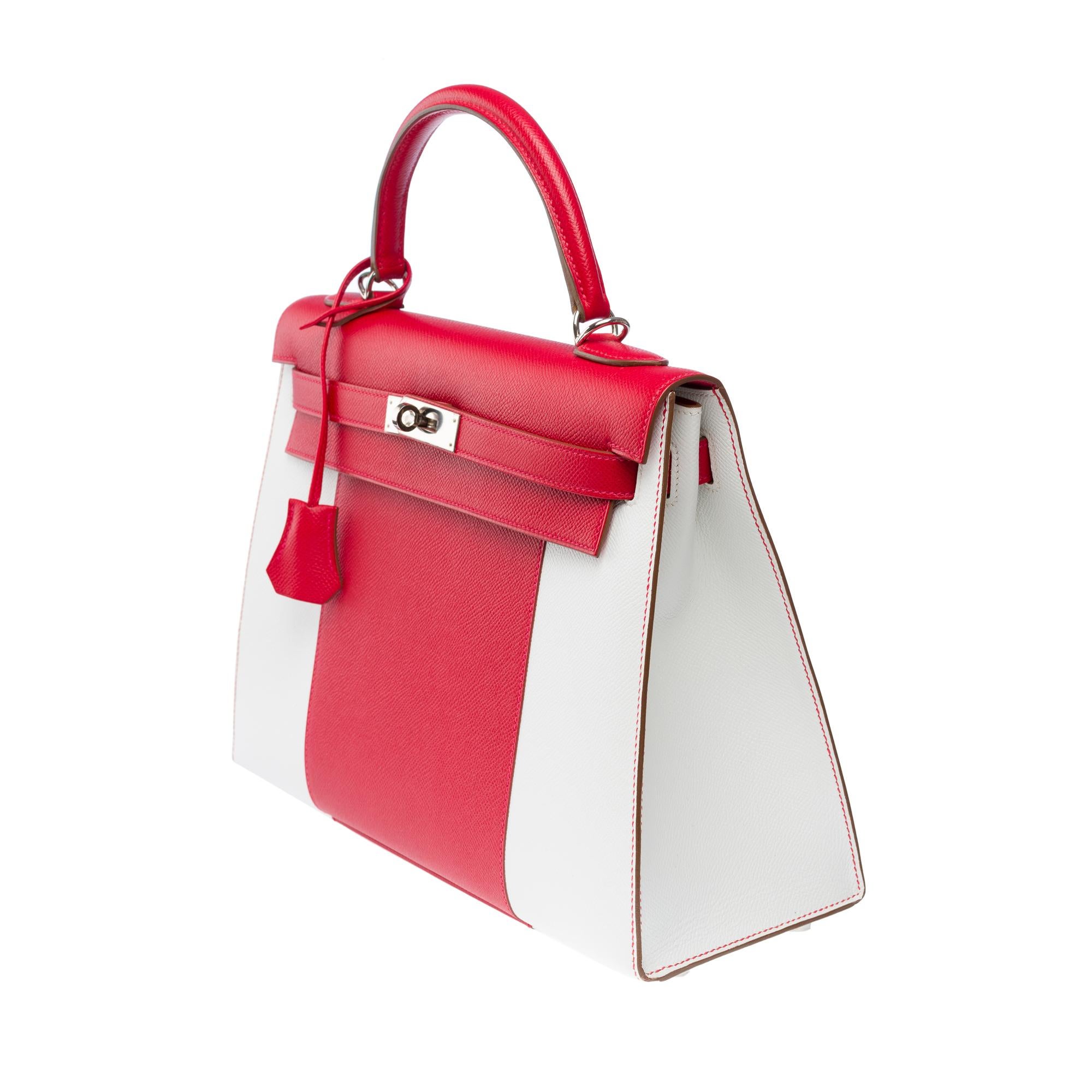 Women's Flag limited edition Hermès Kelly 32  handbag strap in red and white epsom, PHW