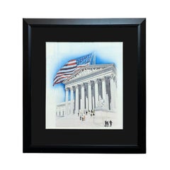 "Flag Over Supreme Court" by Jim Butcher, Original Mixed Media Painting, 1983