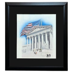 "Flag Over Supreme Court" by Jim Butcher, Original Mixed Media Painting, 1983