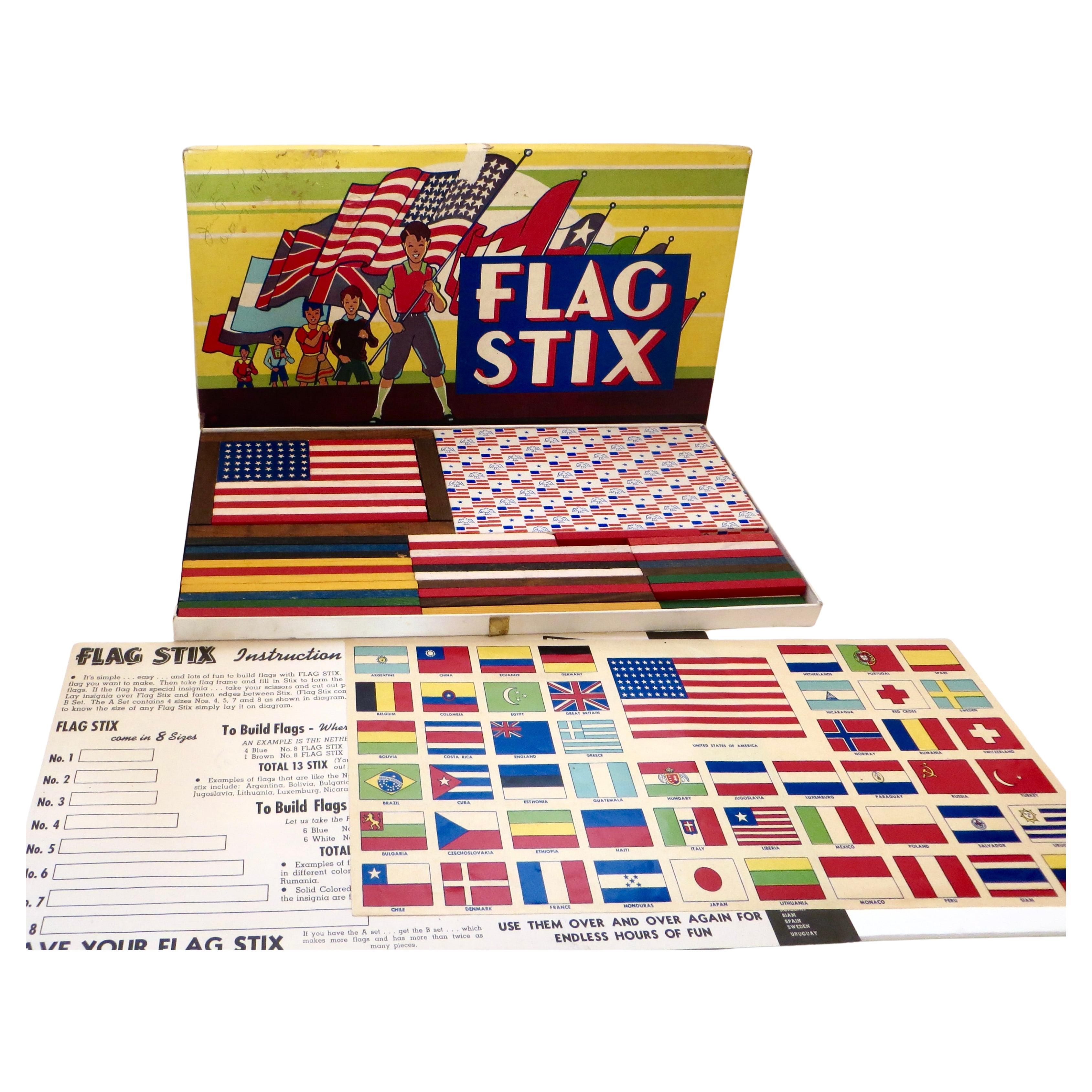 "Flag Stix" Jeu de société pour enfants C.1947, par "Noveltoy Co" U.S.A.
