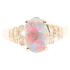 Flagstone Solid Australian Opal and Diamond Vintage Ring 14 Carat Yellow Gold