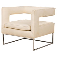 Flair Contemporary American Chrome and Beige Fabric Upholstered Open Back Cube