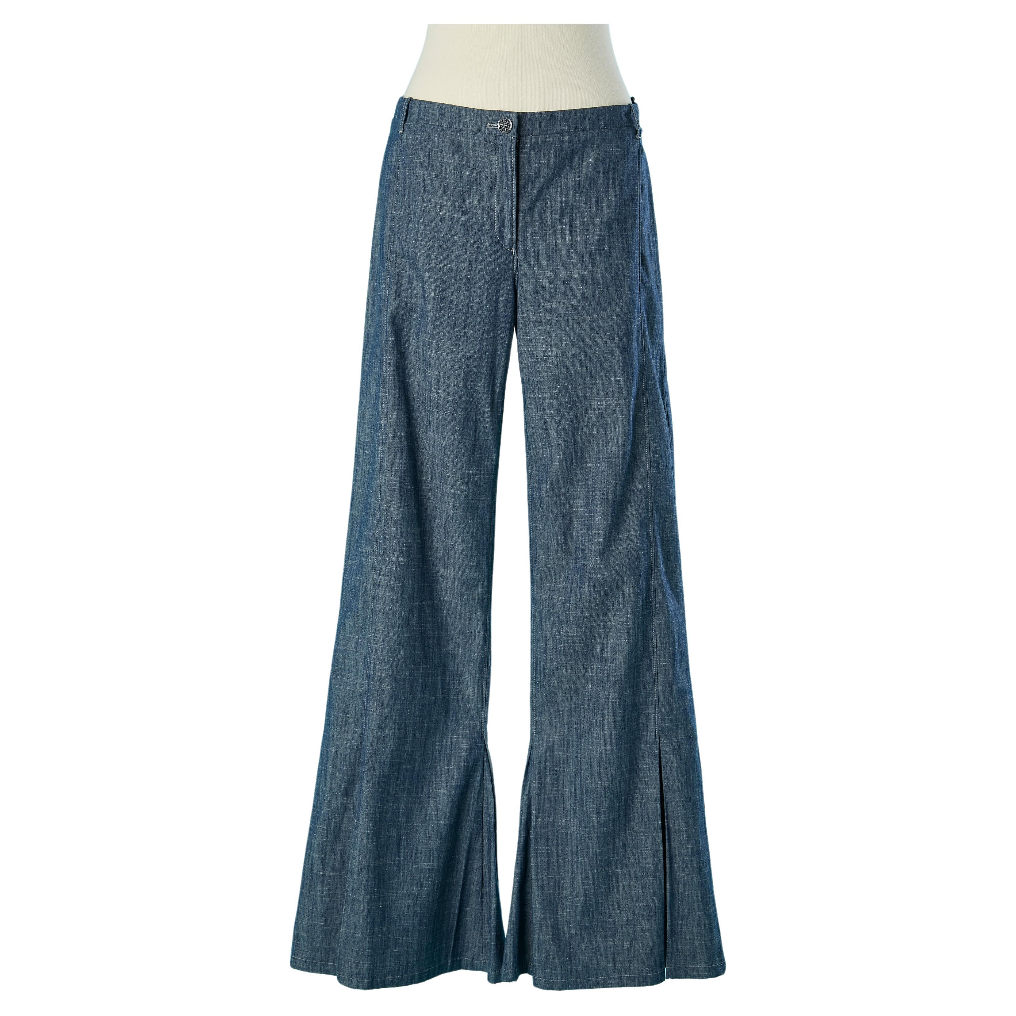 Flair denim jean with box pleats in the bottom of the legs Chanel  For Sale