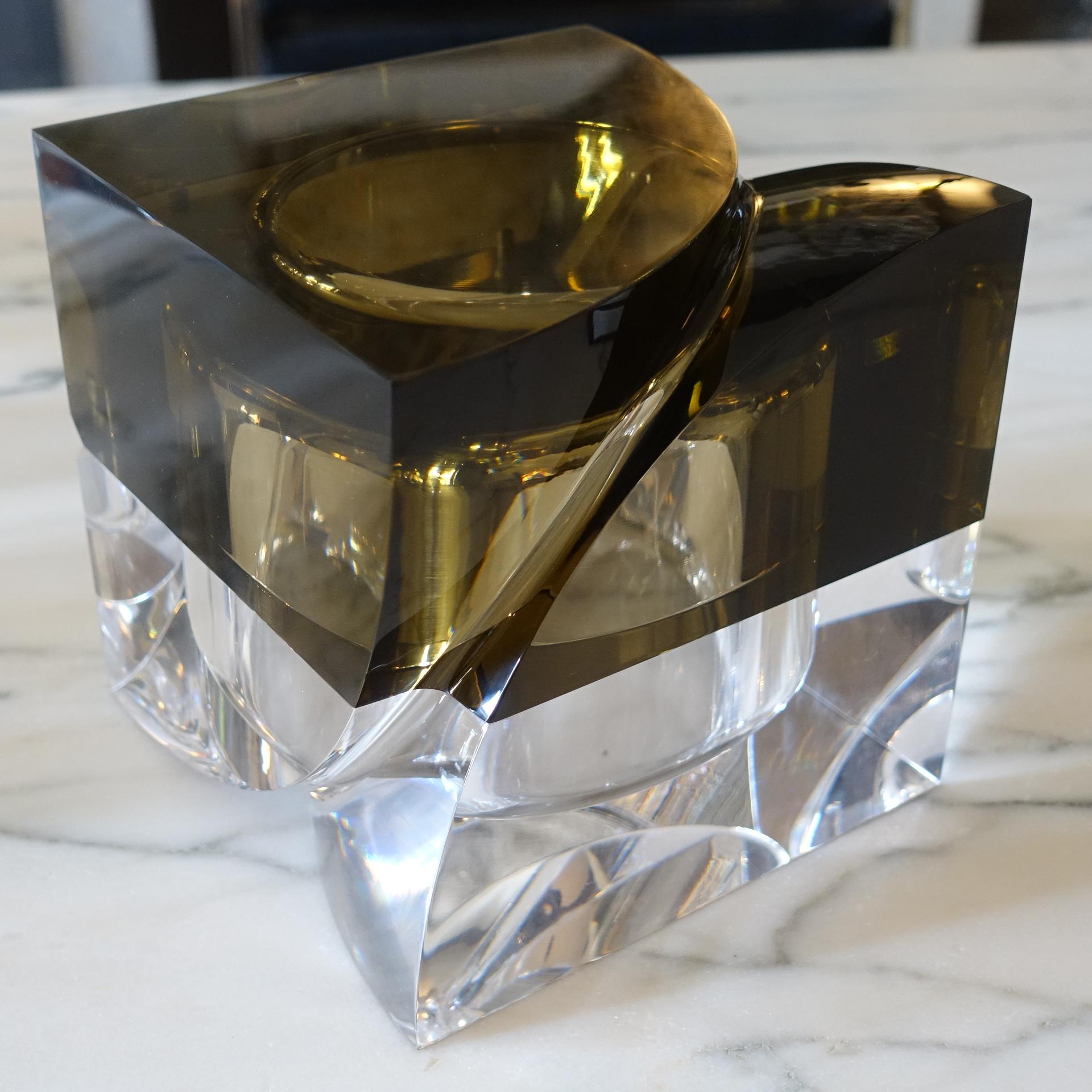 Plexiglass Flair Edition Big Decorative Box in Amber and Clear Lucite, Italy, 2021 For Sale