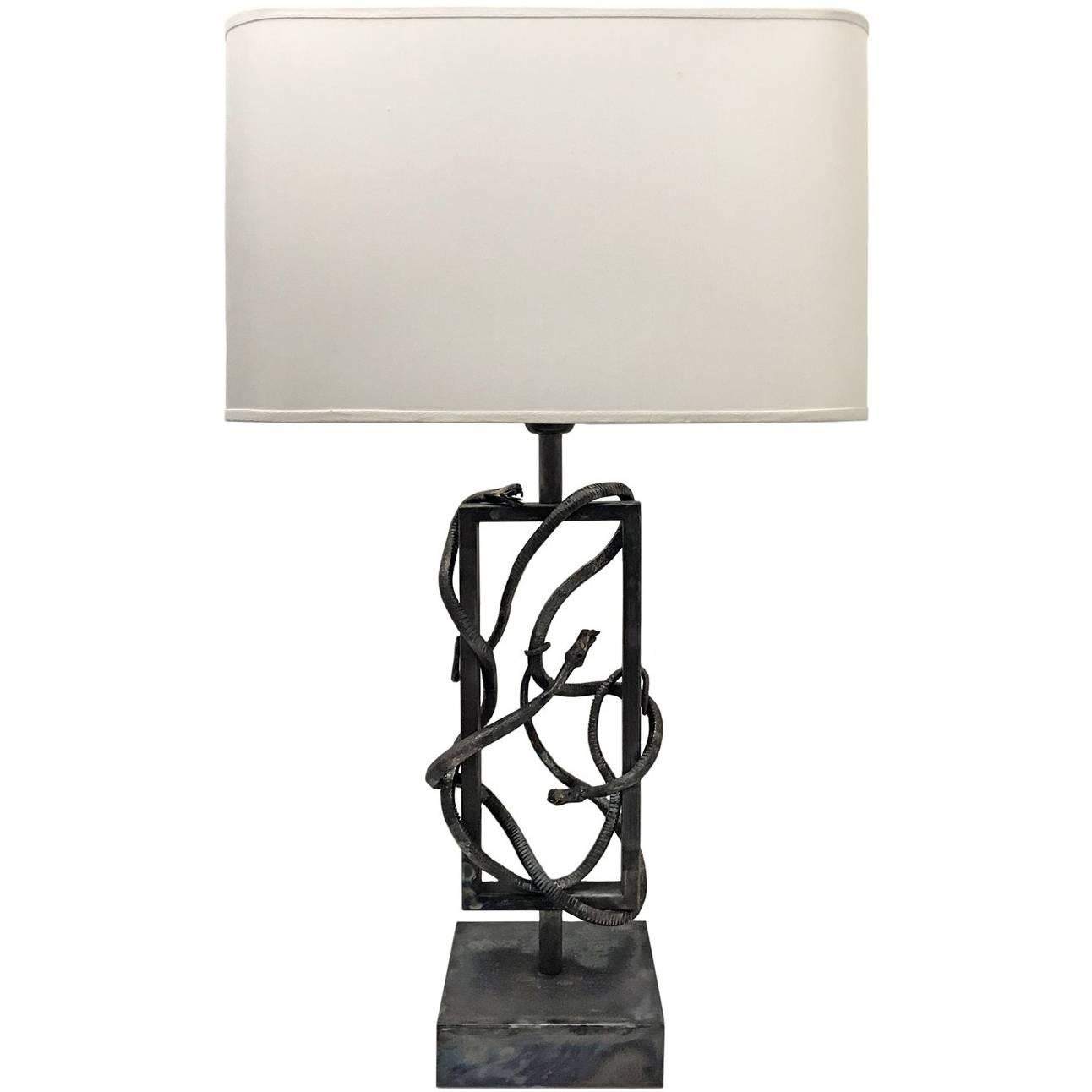 Flair Edition Brutalist Steel Snake Table Lamp For Sale