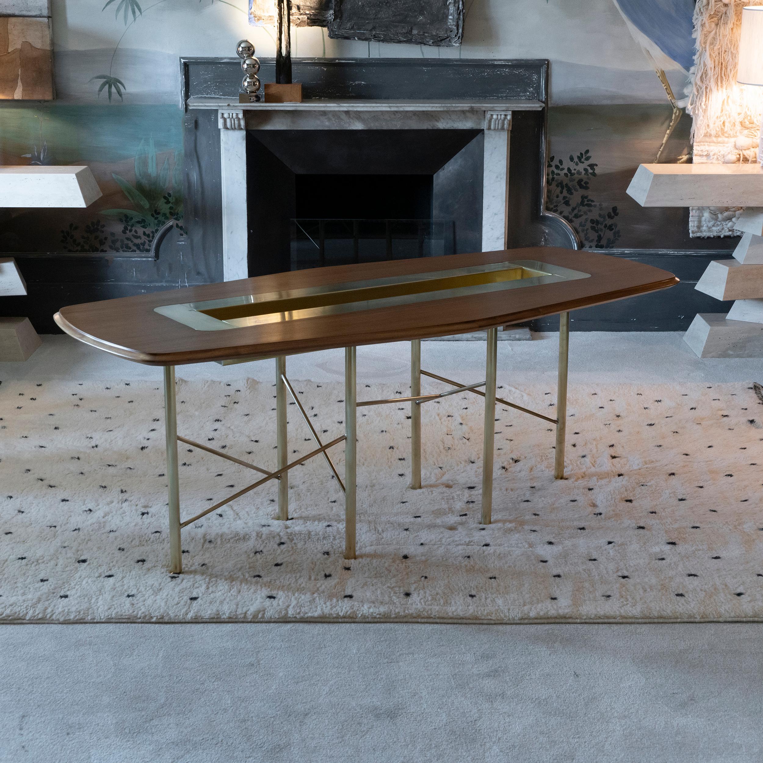 Contemporary Flair Edition Center Table 1950's Wood Top and Natural Brass Structure For Sale