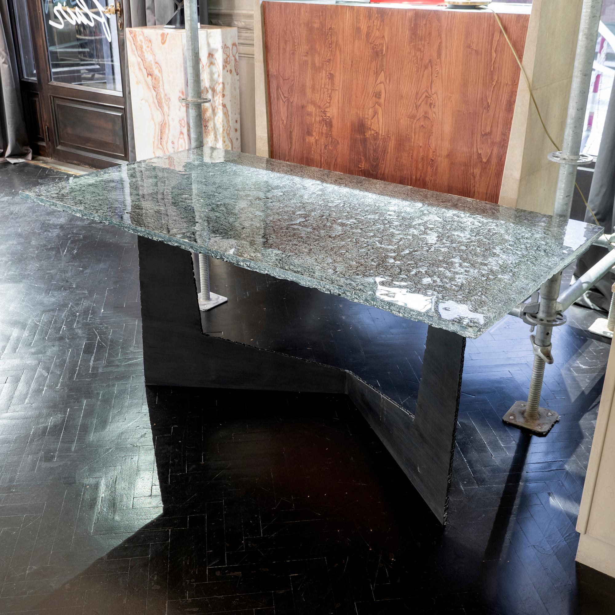 Flair Edition Contemporary Desk, Steel Base and Art Glass Top, Italy, 2019 1