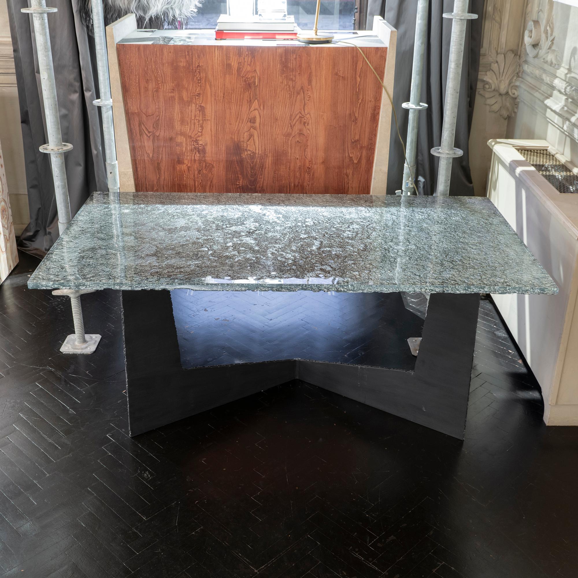 Flair Edition Contemporary Desk, Steel Base and Art Glass Top, Italy, 2019 3