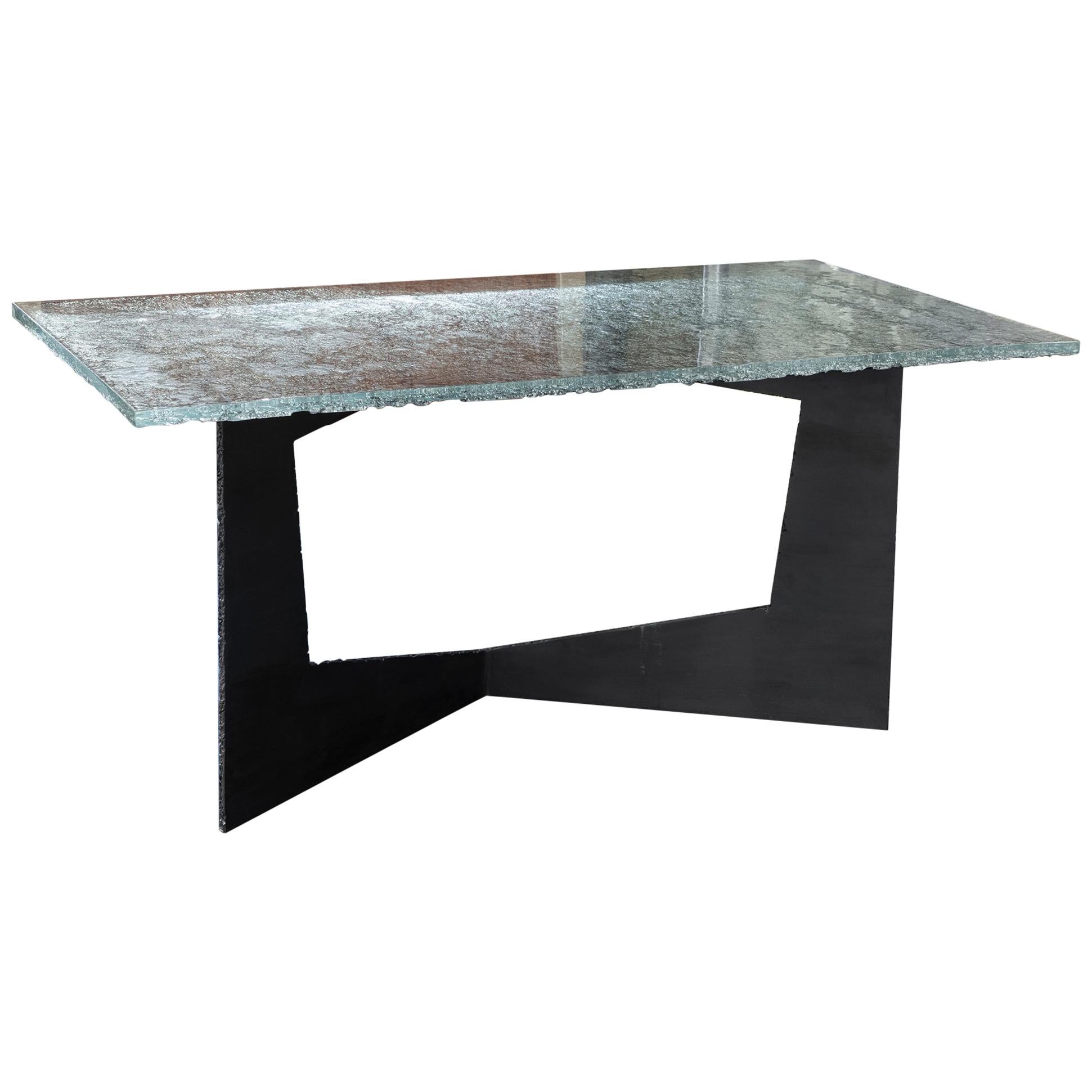 Flair Edition Contemporary Desk, Steel Base and Art Glass Top, Italy, 2019