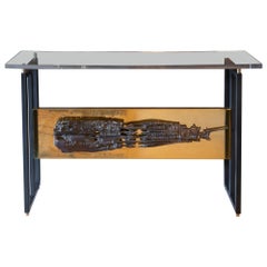 Flair Edition Contemporary Steel and Brass Console, Vintage Bronze Frieze
