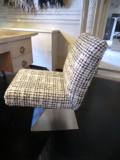 Flair Edition Desk Chair Chrome and Black and White Woven Fabric