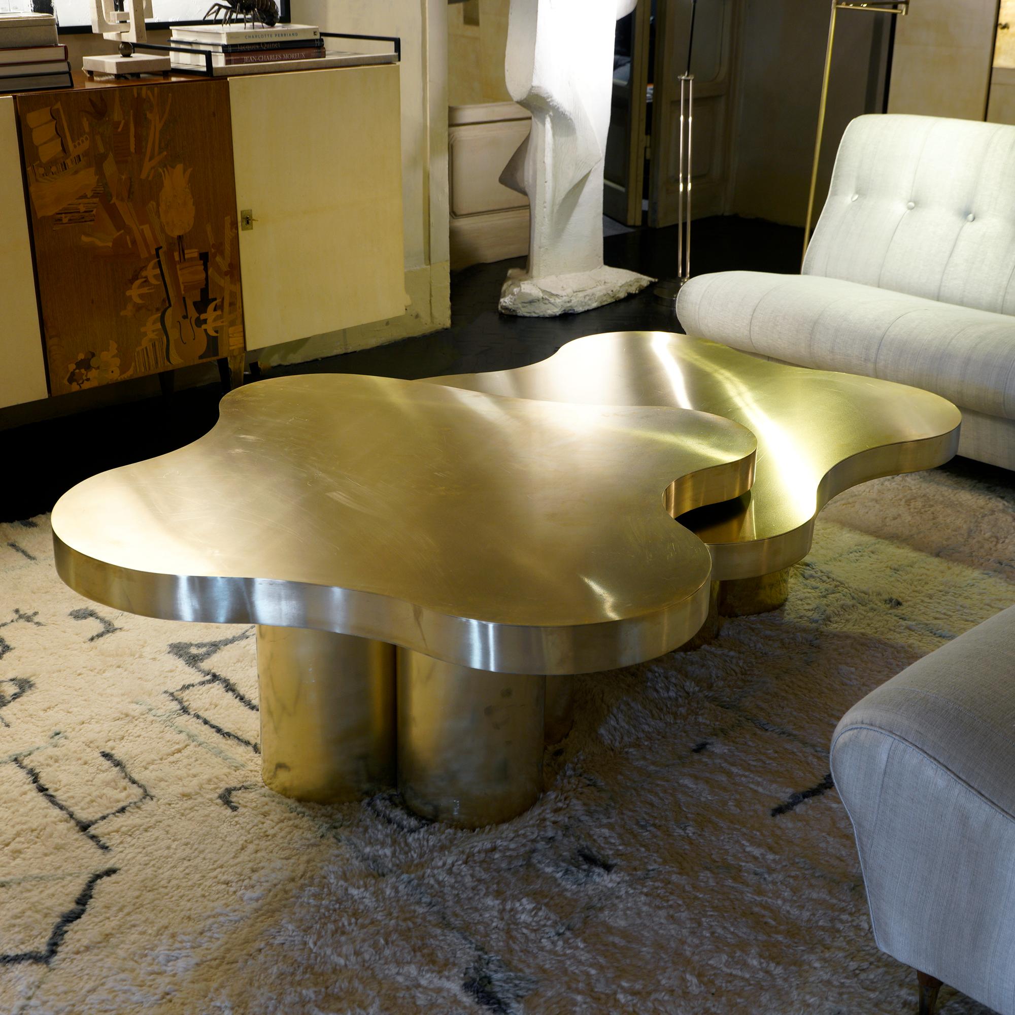 Flair Edition Free-Form High Coffee Table in Natural Brass, Italy 2019 1