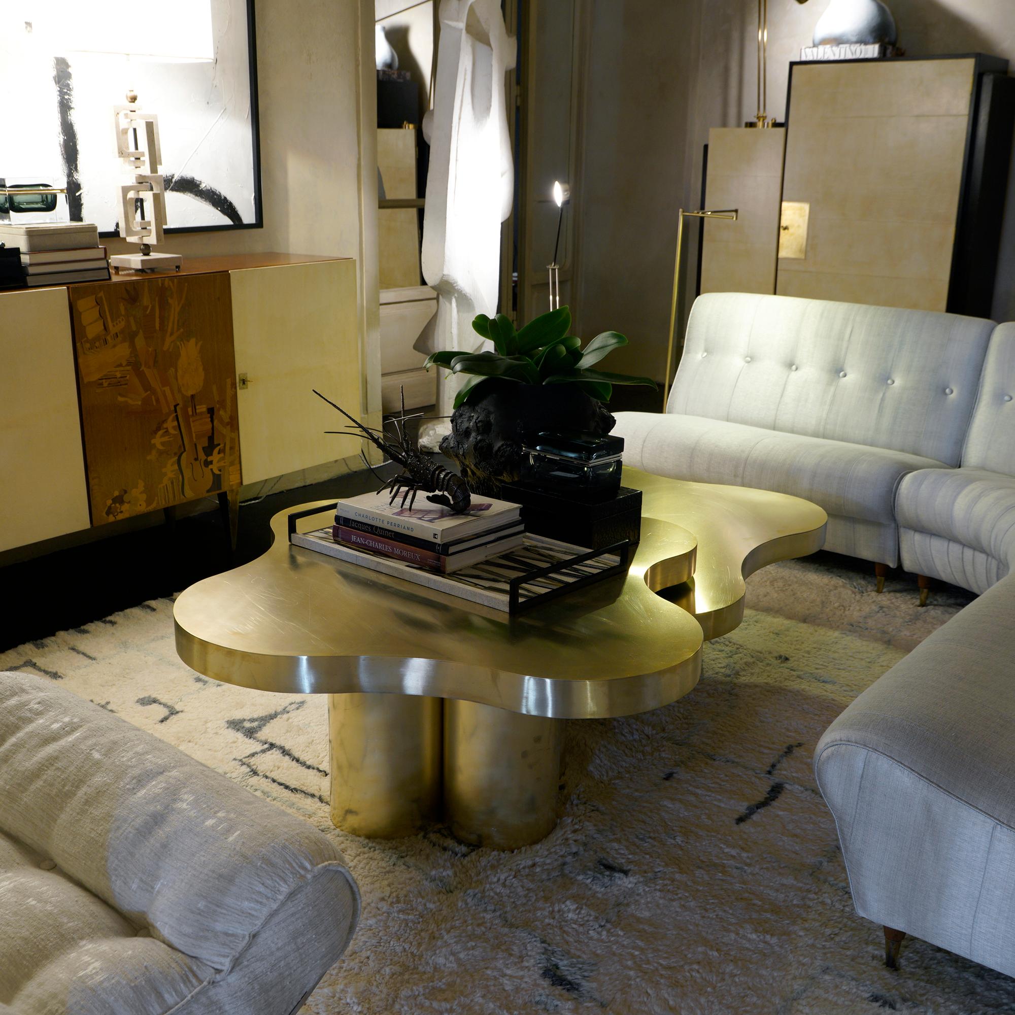 Flair Edition Free-Form High Coffee Table in Natural Brass, Italy 2019 2
