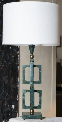 Flair Edition Green Guatemala Marble and Bronze Italian "Adhoc" Table Lamp"