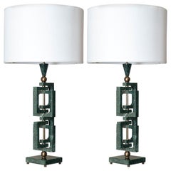 Flair Edition Green Guatemala Marble and Bronze Italian "Adhoc" Table Lamp"