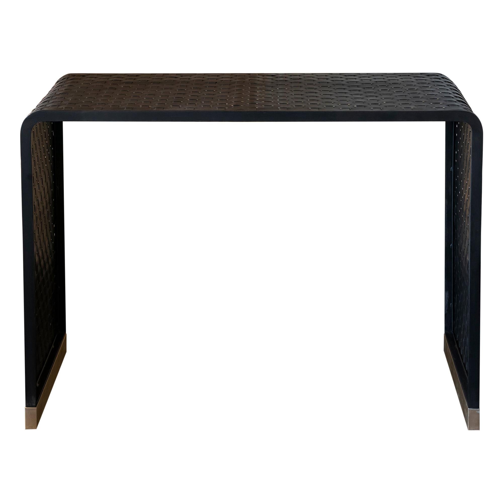 Flair Edition “Intreccio” Console In Black Steel and Natural Brass, Italy, 2022 For Sale