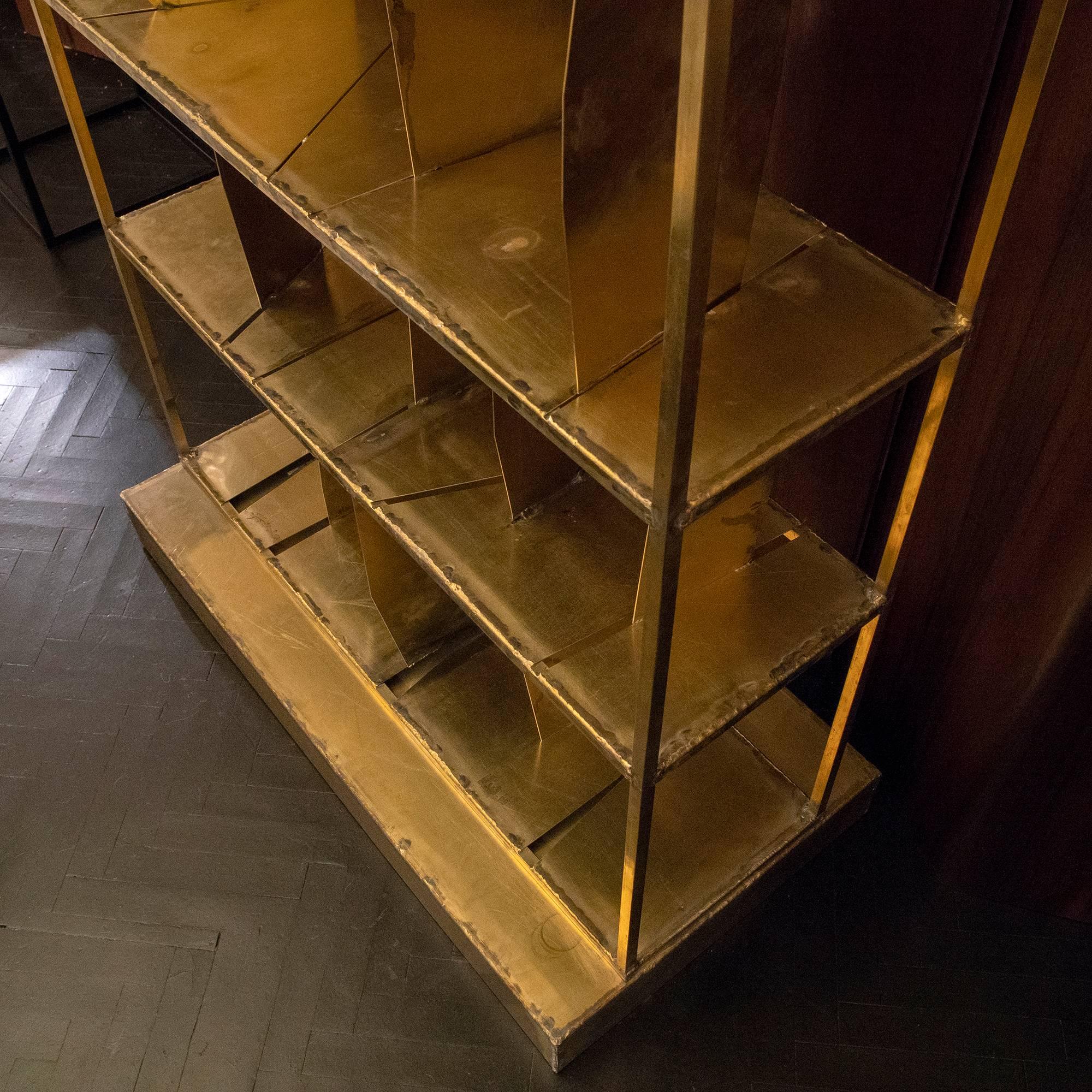 Flair Edition Natural Brutalist Brass Bookcase For Sale 11