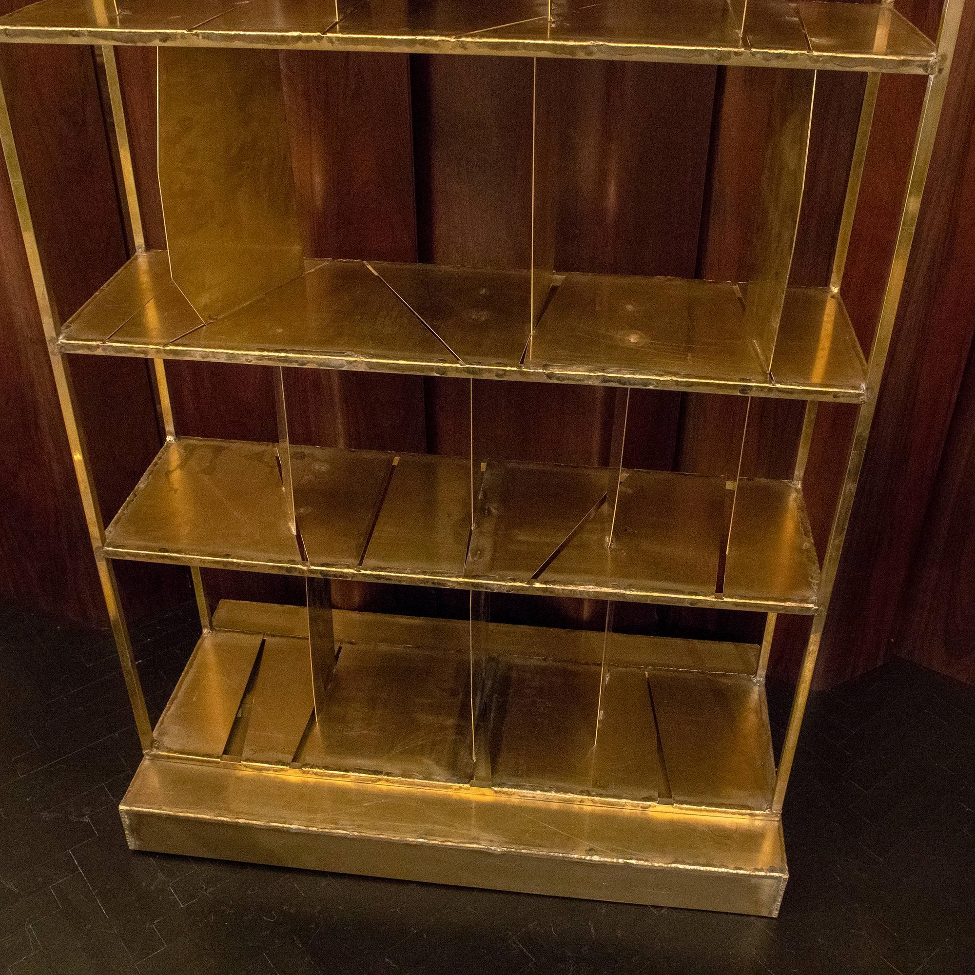 Flair Edition Natural Brutalist Brass Bookcase For Sale 12