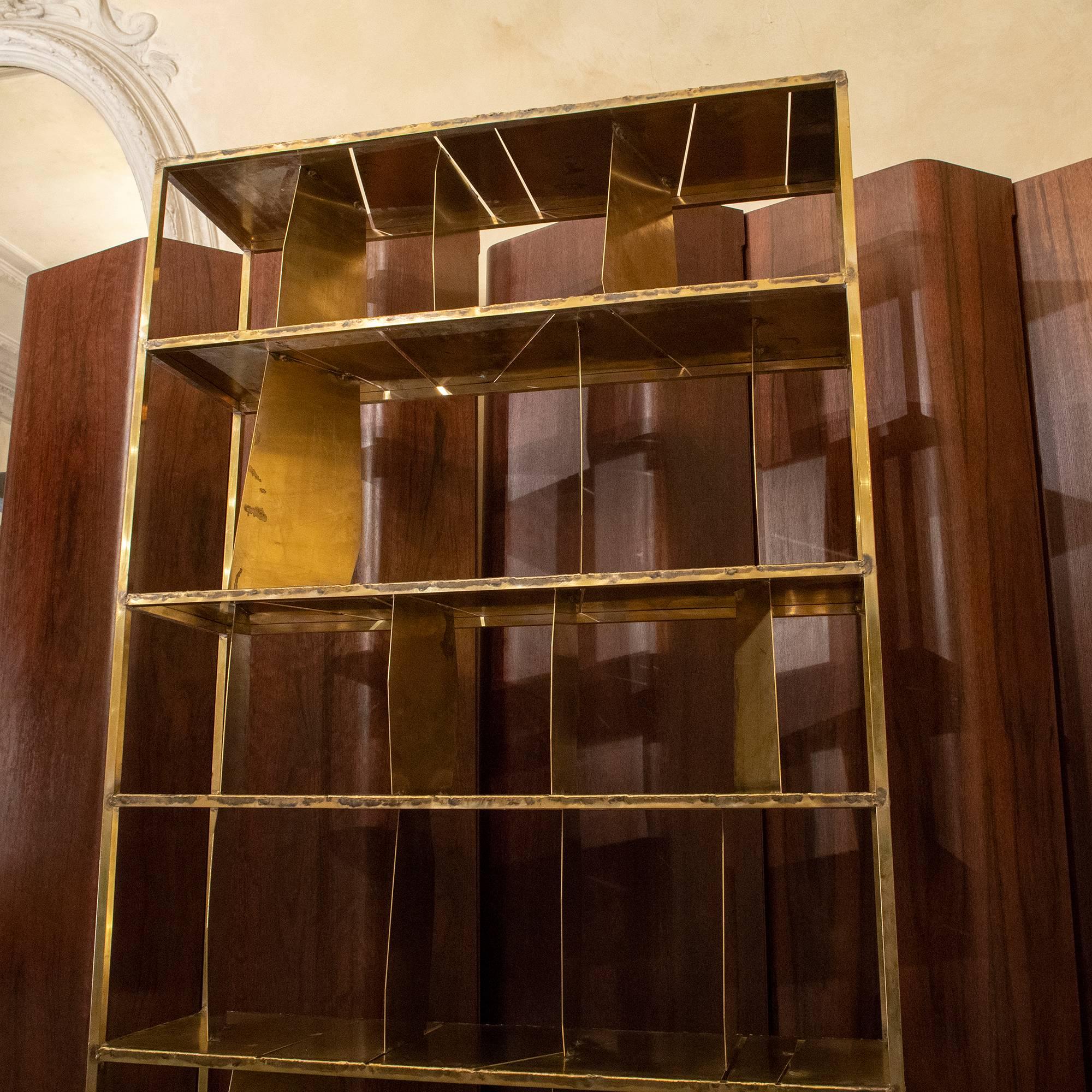 Flair Edition Natural Brutalist Brass Bookcase For Sale 13