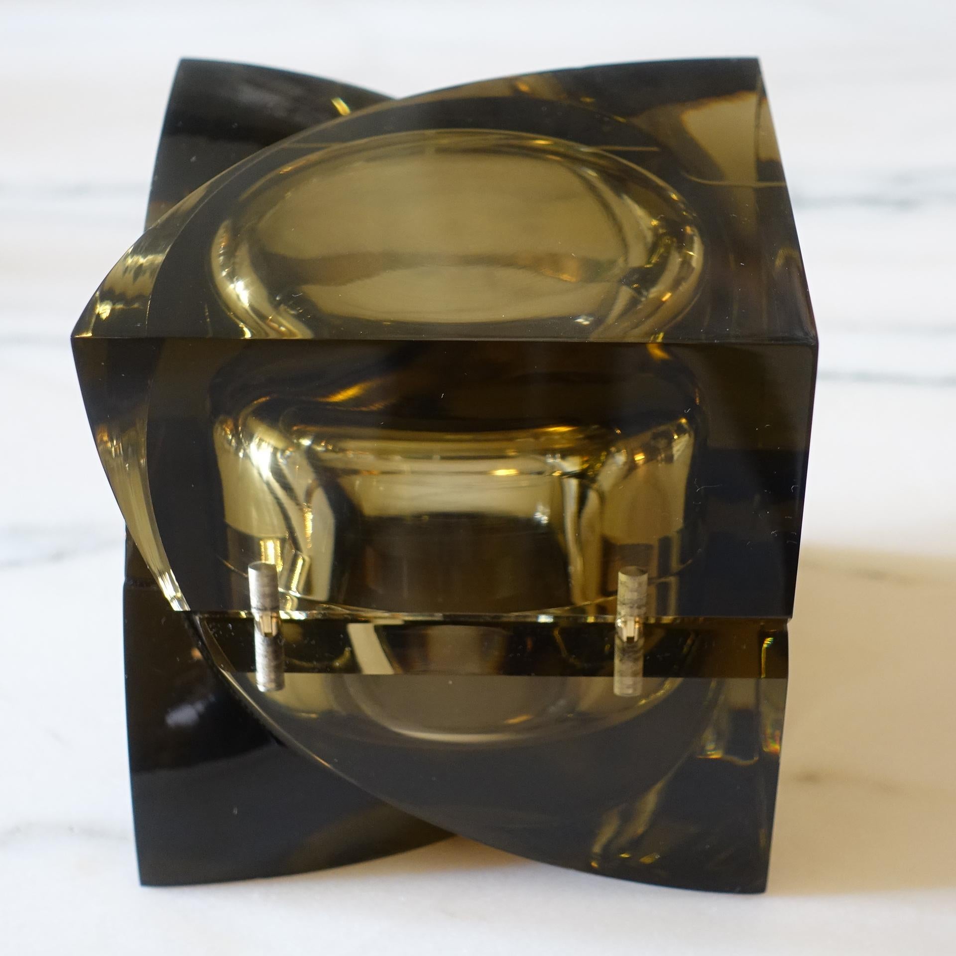 Plexiglass Flair Edition Small Decorative Box in Amber Lucite, Italy, 2021