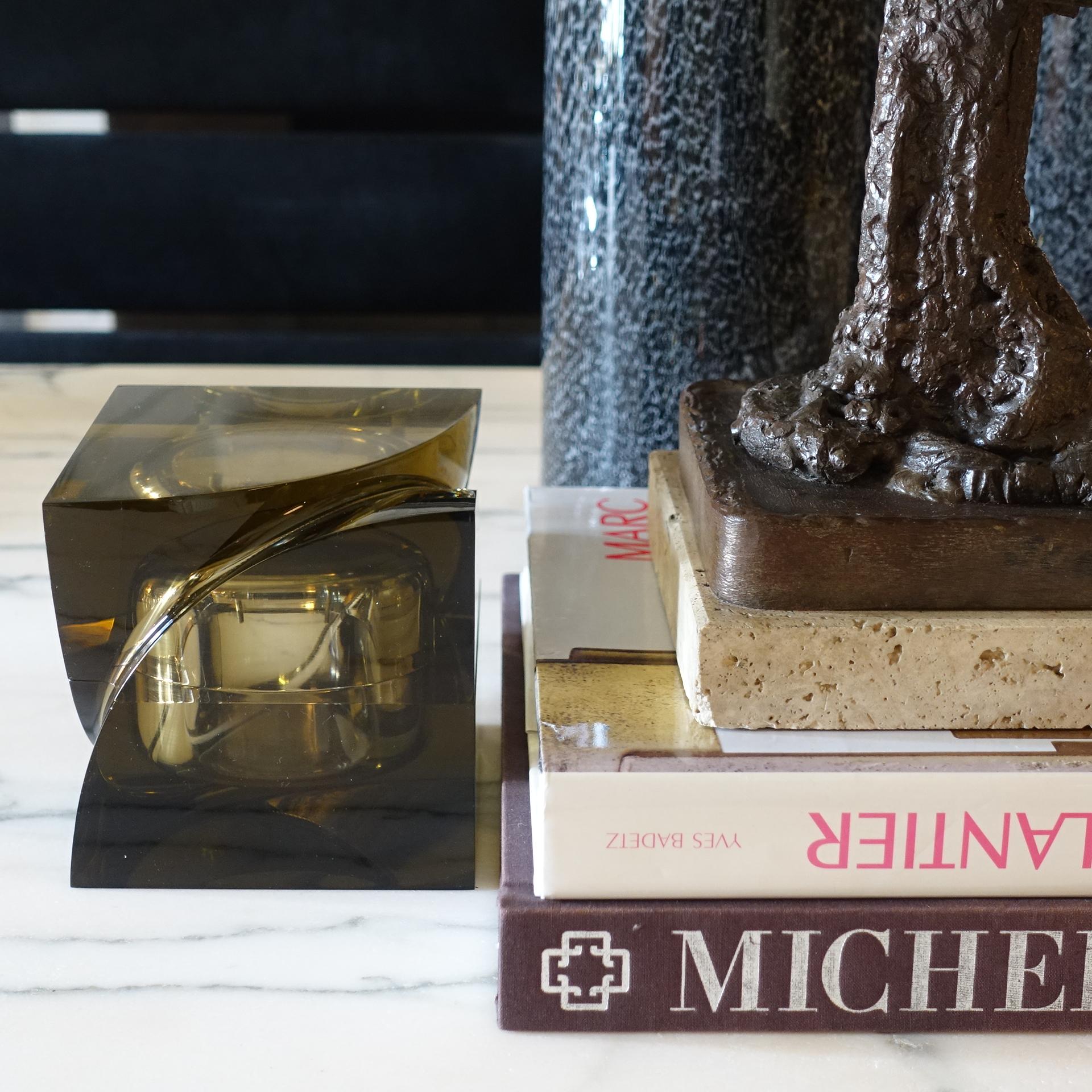 Flair Edition Small Decorative Box in Amber Lucite, Italy, 2021 1