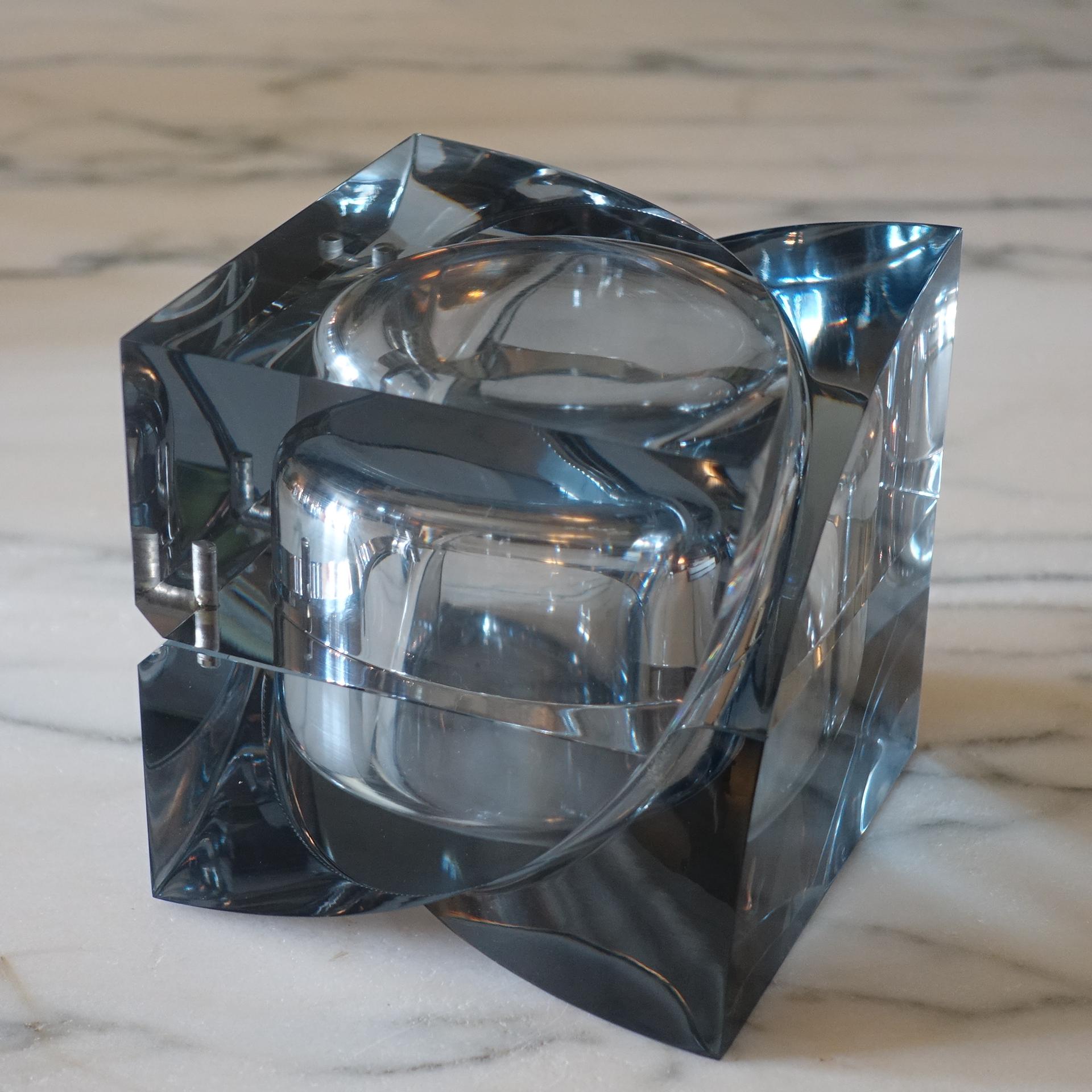 Contemporary Flair Edition Small Decorative Box in Grey Lucite, Italy, 2021
