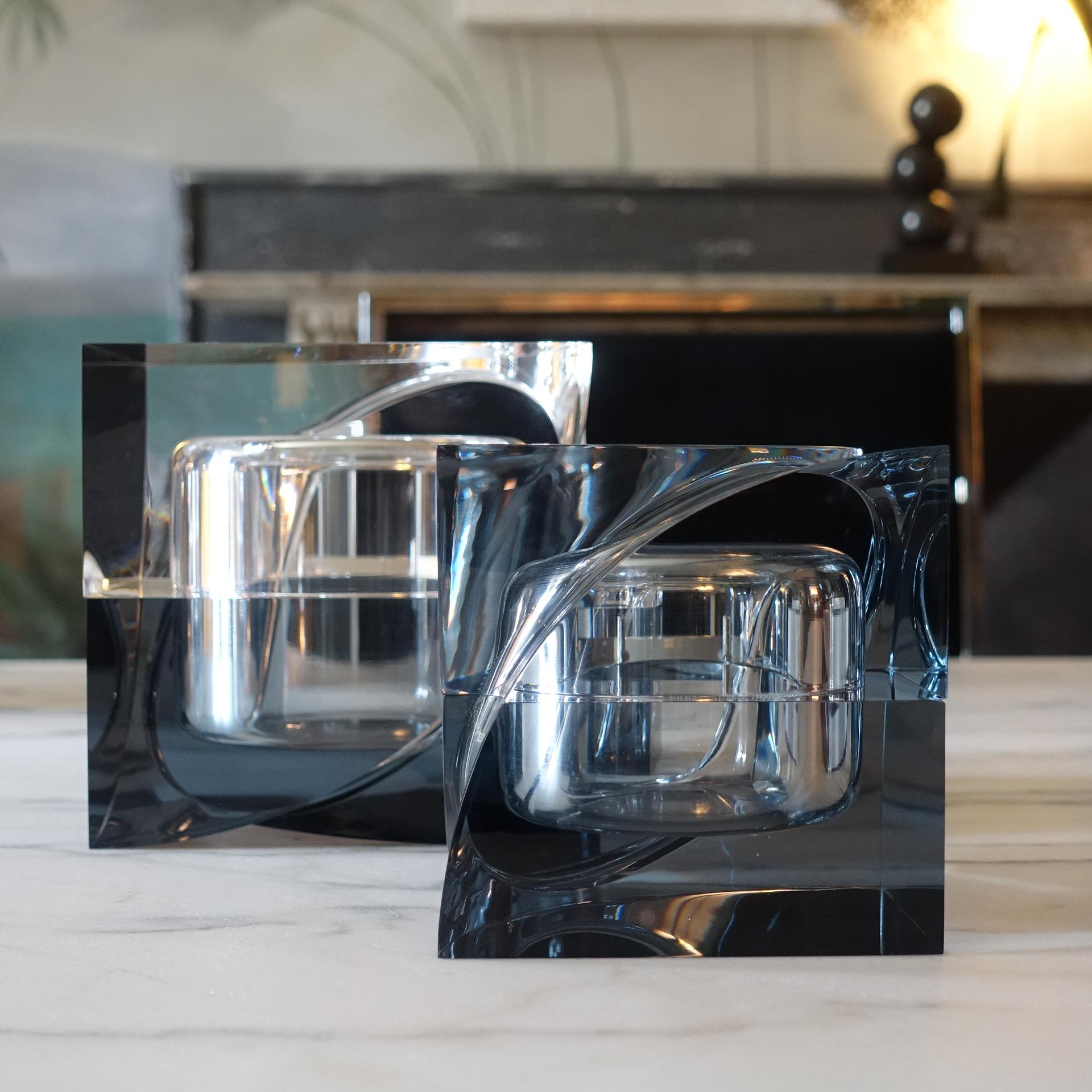 Plexiglass Flair Edition Small Decorative Box in Grey Lucite, Italy, 2021