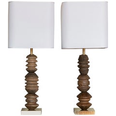 Flair Edition Vintage African Wood and Natural Brass Table Lamp, Italy, 2020
