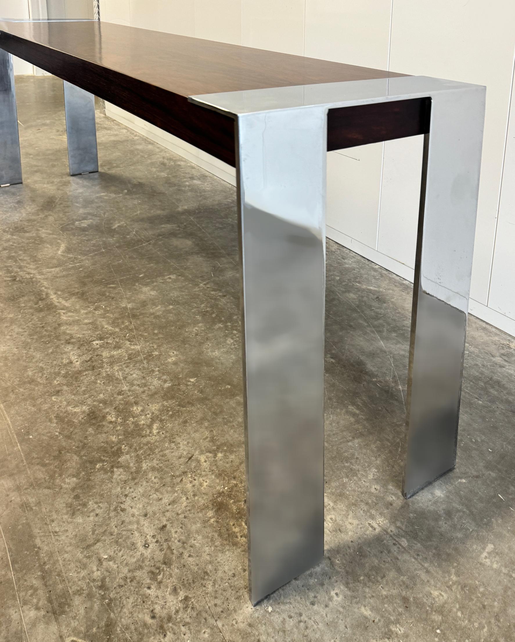 Mid-Century Modern Flair Rosewood, Chrome Midcentury Console Table, Baughman Attributed For Sale