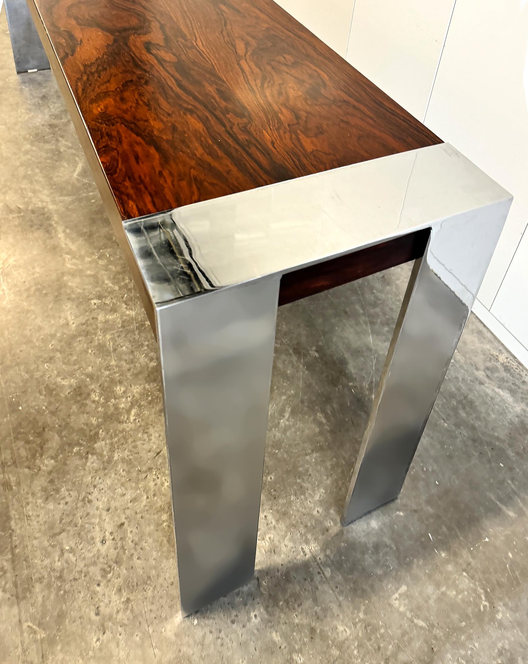American Flair Rosewood, Chrome Midcentury Console Table, Baughman Attributed For Sale