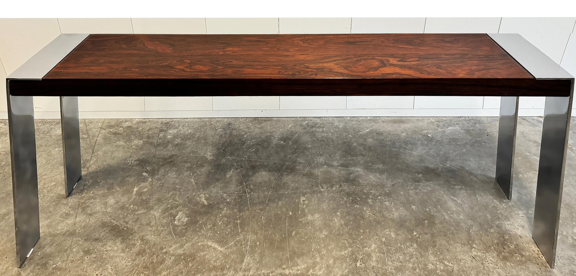 Flair Rosewood, Chrome Midcentury Console Table, Baughman Attributed In Good Condition For Sale In Miami, FL