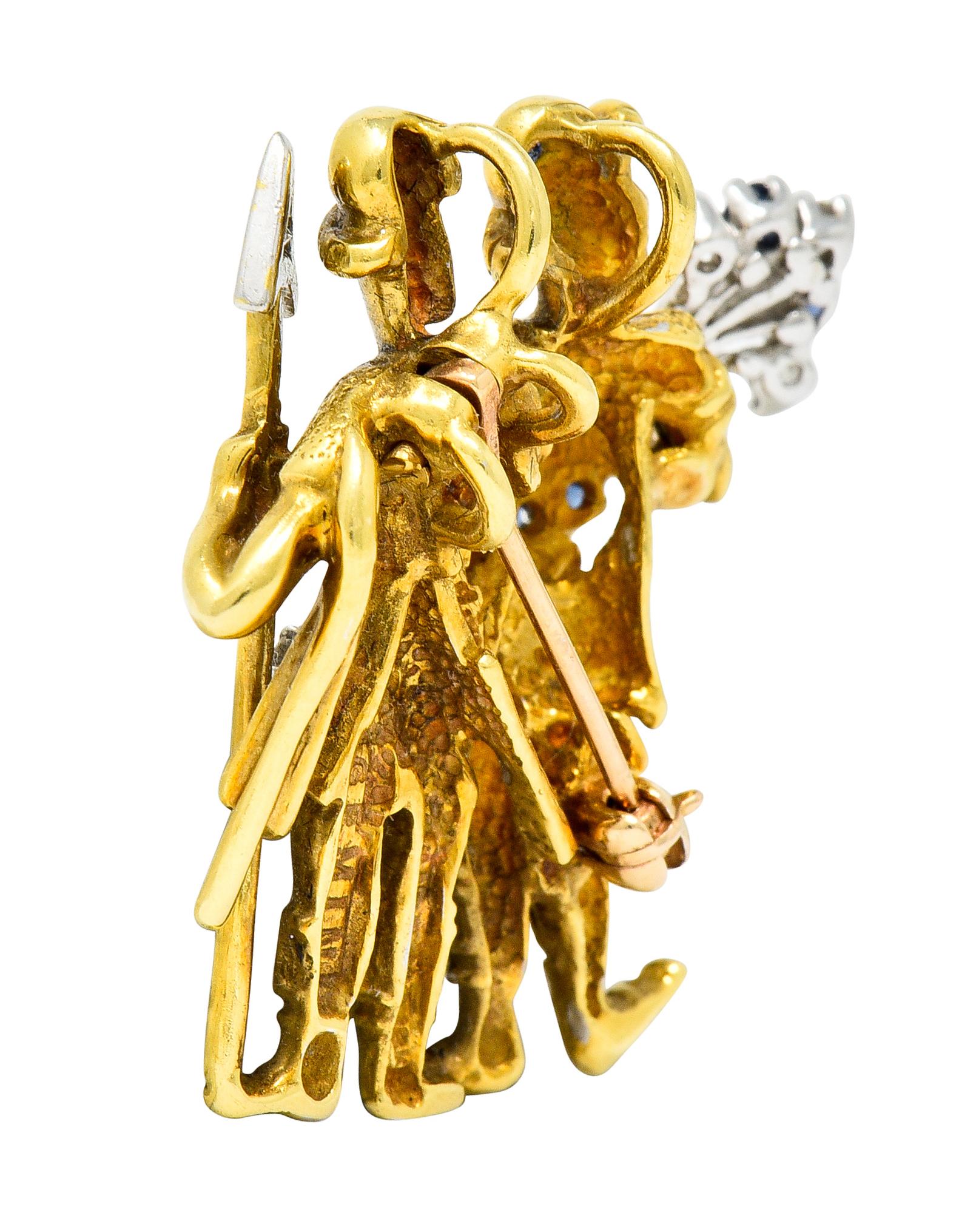 Round Cut Flaircraft Sapphire Diamond Platinum 18 Karat Gold Gemini Zodiac Pendant Brooch