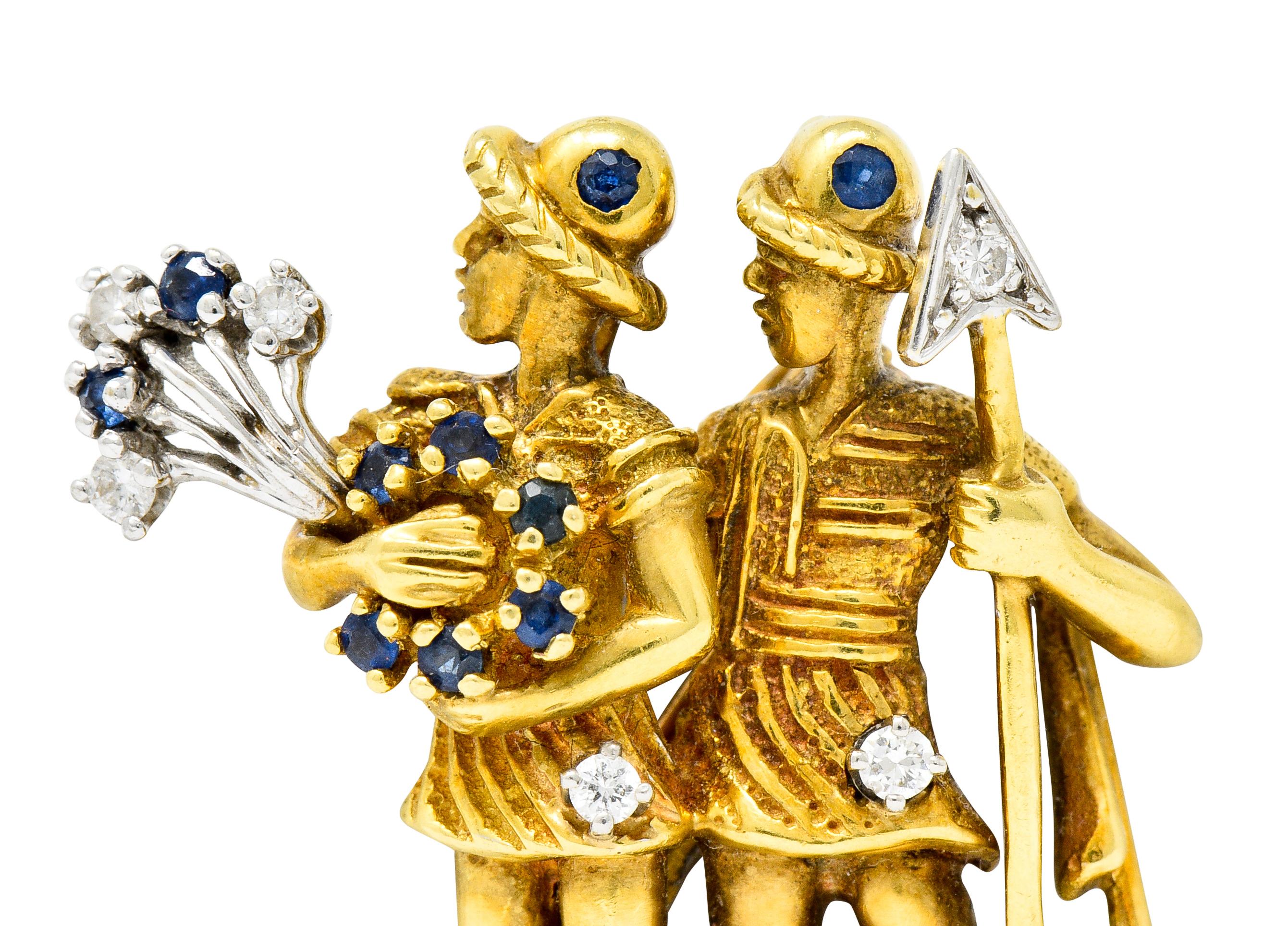 Women's or Men's Flaircraft Sapphire Diamond Platinum 18 Karat Gold Gemini Zodiac Pendant Brooch