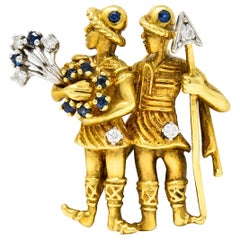 Brosche mit Sternzeichen-Anhänger, Saphir, Diamant, Platin, 18 Karat Gold, von Flaircraft