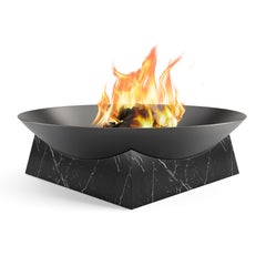 Nero Marquina Marble Fire Pit with Black Carbon Steel Base