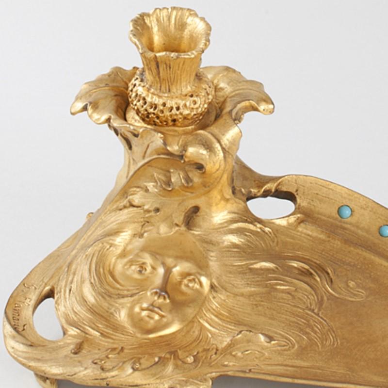 Gilt Flamand French Art Nouveau Tray and Inkwell