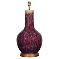 Flambé Glazed Chinese Antique 19th Century Table Lamp with Hand Gilded Base
