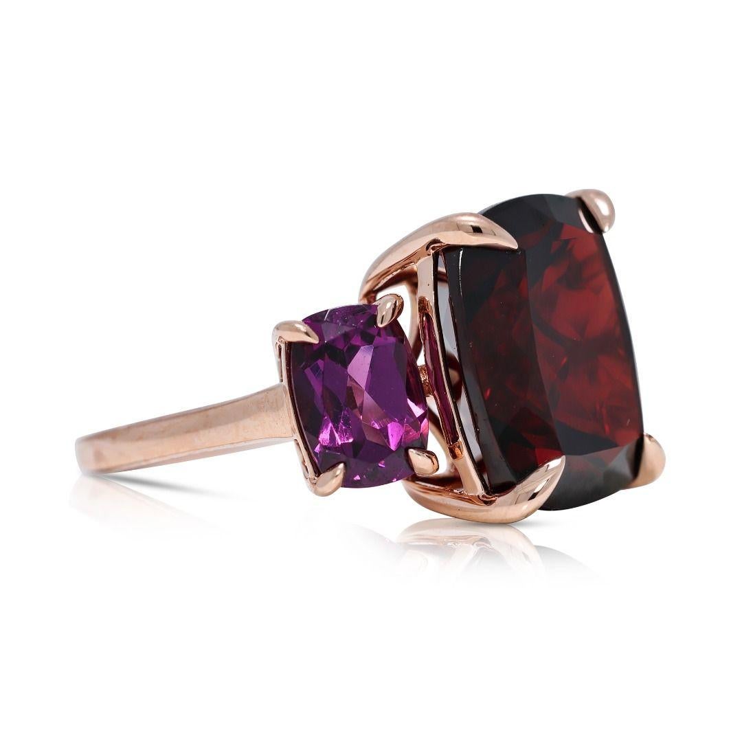 Flamboyanter Ring aus 18 Karat Roségold mit 7,6 Karat Granat und Amethyst (Kissenschliff) im Angebot