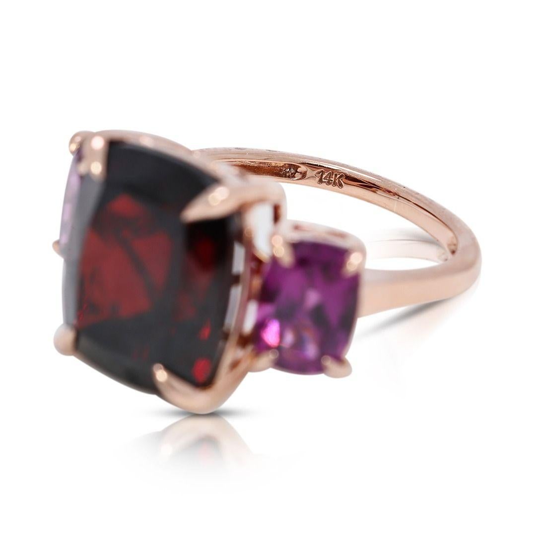 Flamboyanter Ring aus 18 Karat Roségold mit 7,6 Karat Granat und Amethyst im Angebot 3