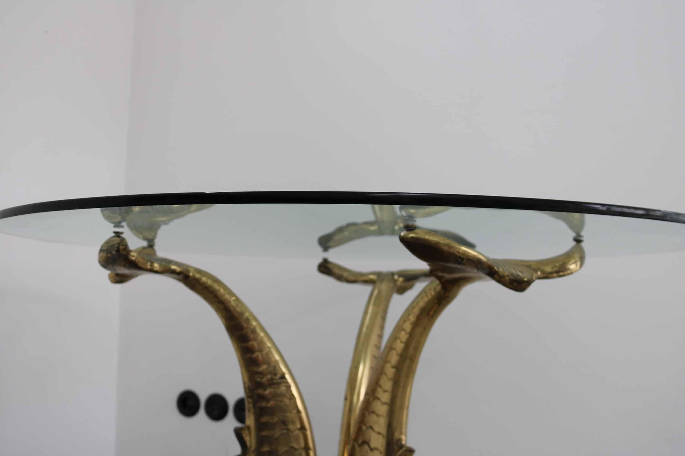 Hollywood Regency Flamboyant Brass and Glass Dining Table, Italy 1960s For Sale