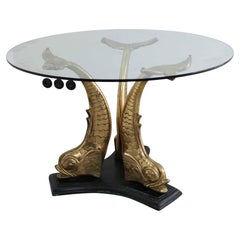 Vintage Flamboyant Brass and Glass Dining Table, Italy 1960s