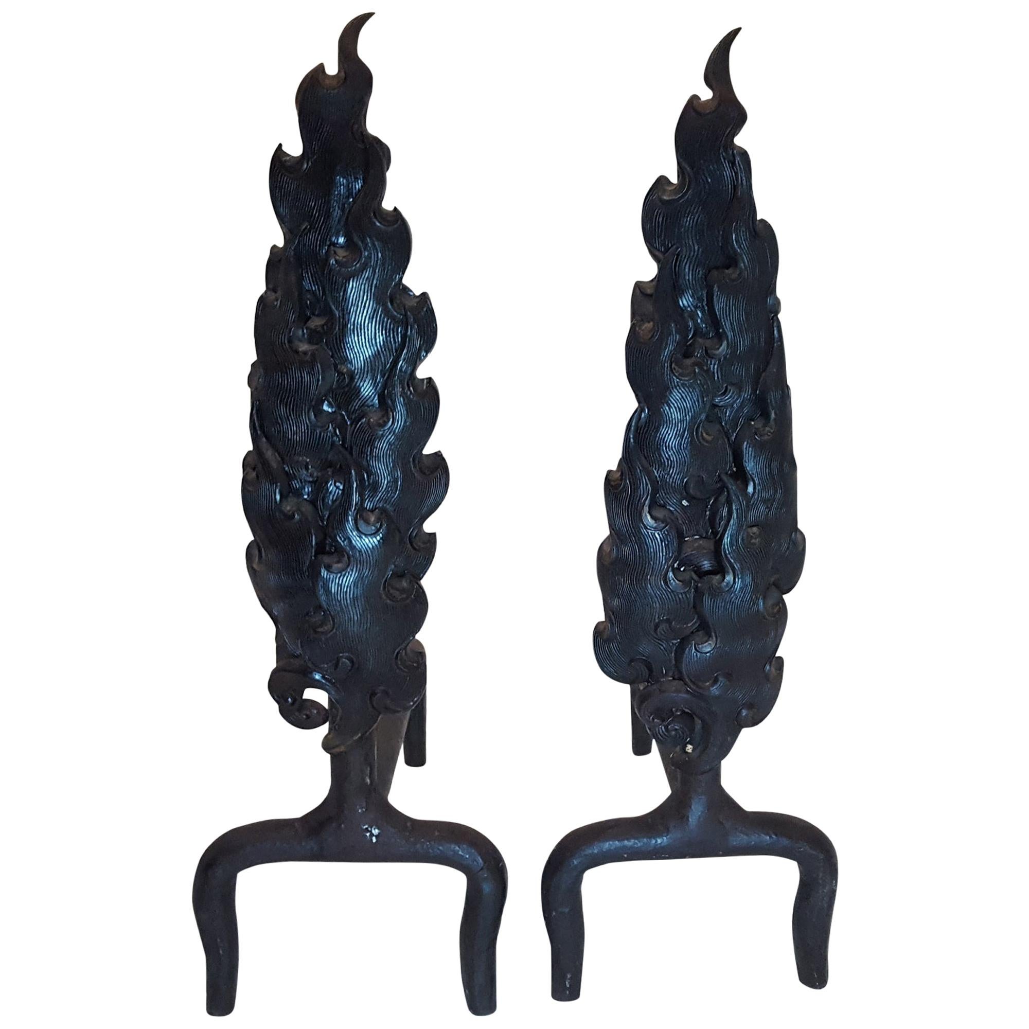 Flame Andirons In Metal Handcrafted In India By Stephanie Odegard For Sale