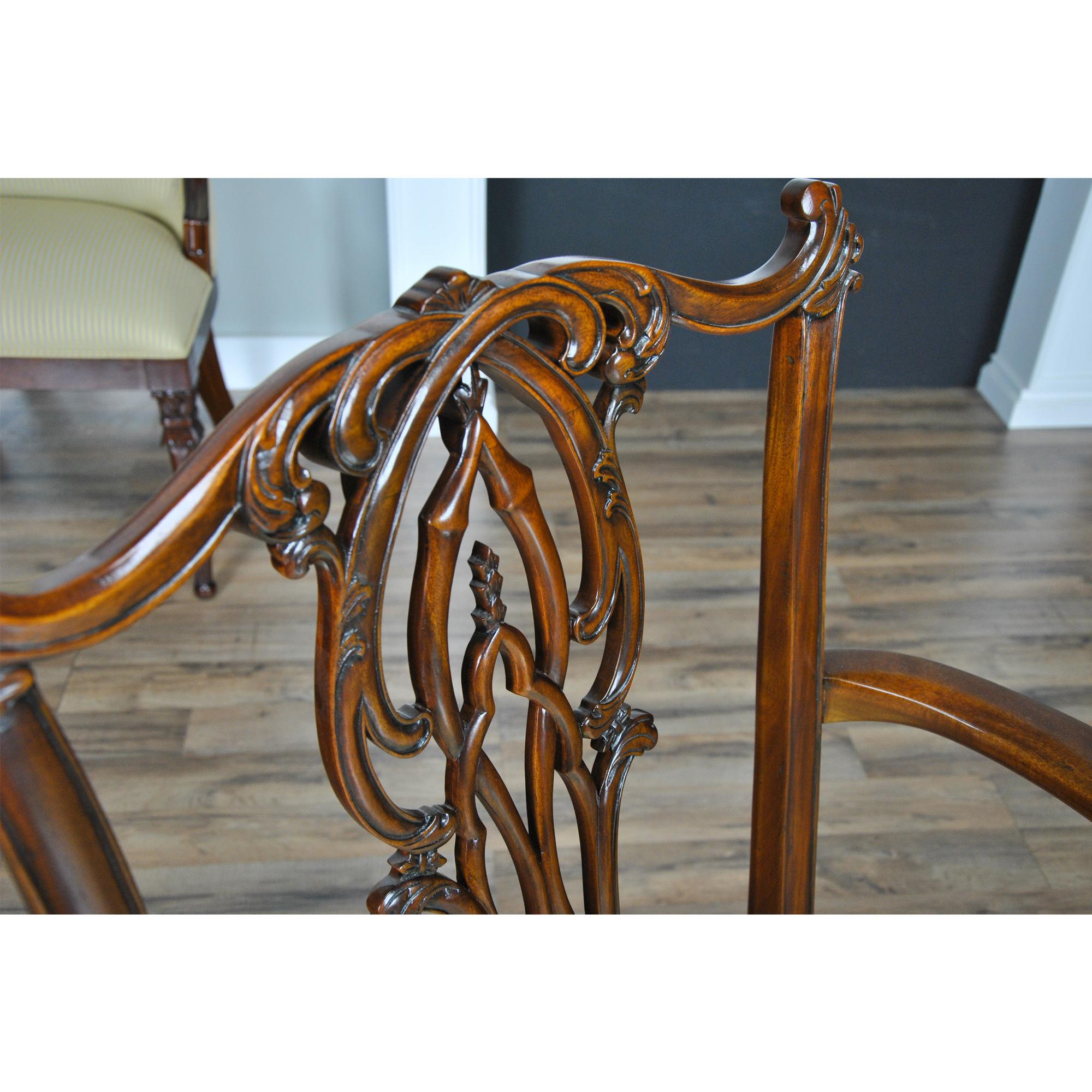 Hand-Carved Flame Back Chippendale Chairs, Set of 10 For Sale