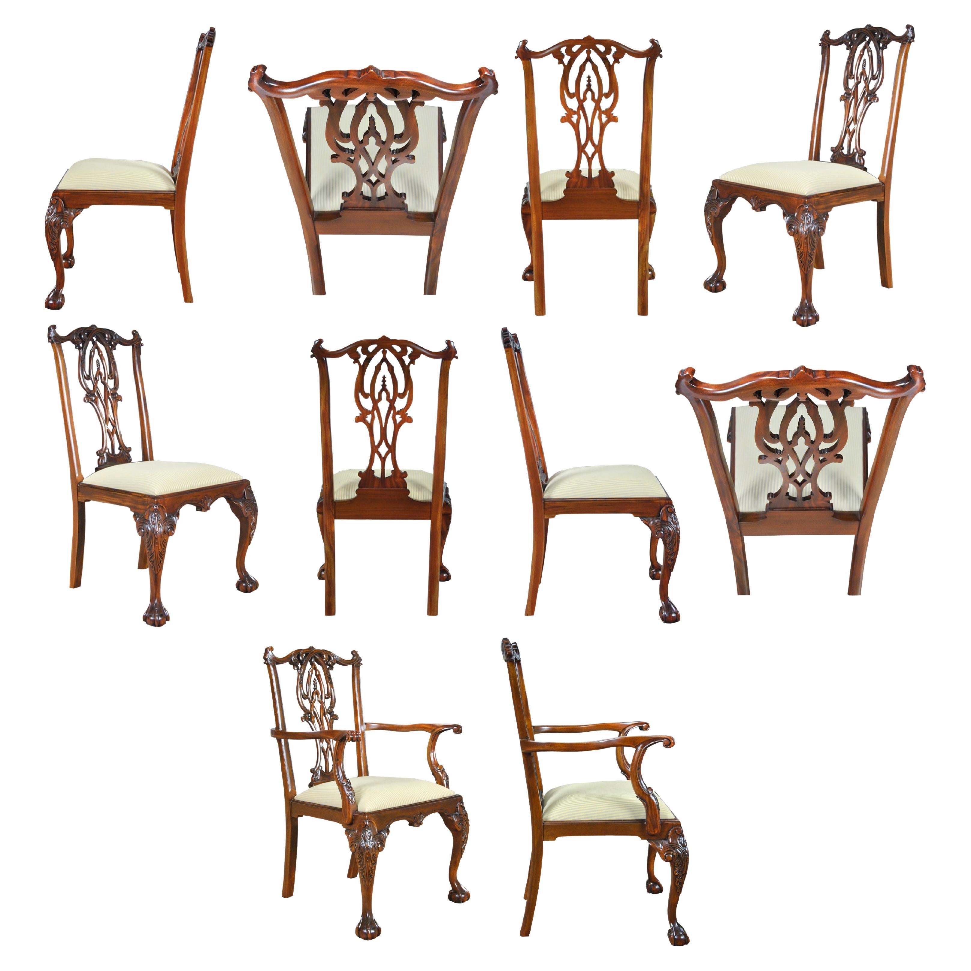 Chippendale-Stühle mit Flammenrückenlehne, 10er-Set 