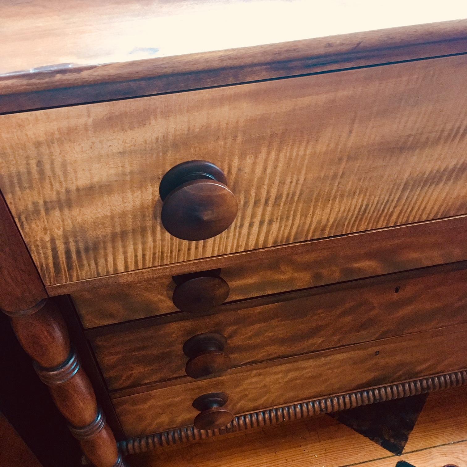 Flame birch or tiger maple chest of drawers from mid-19th century.