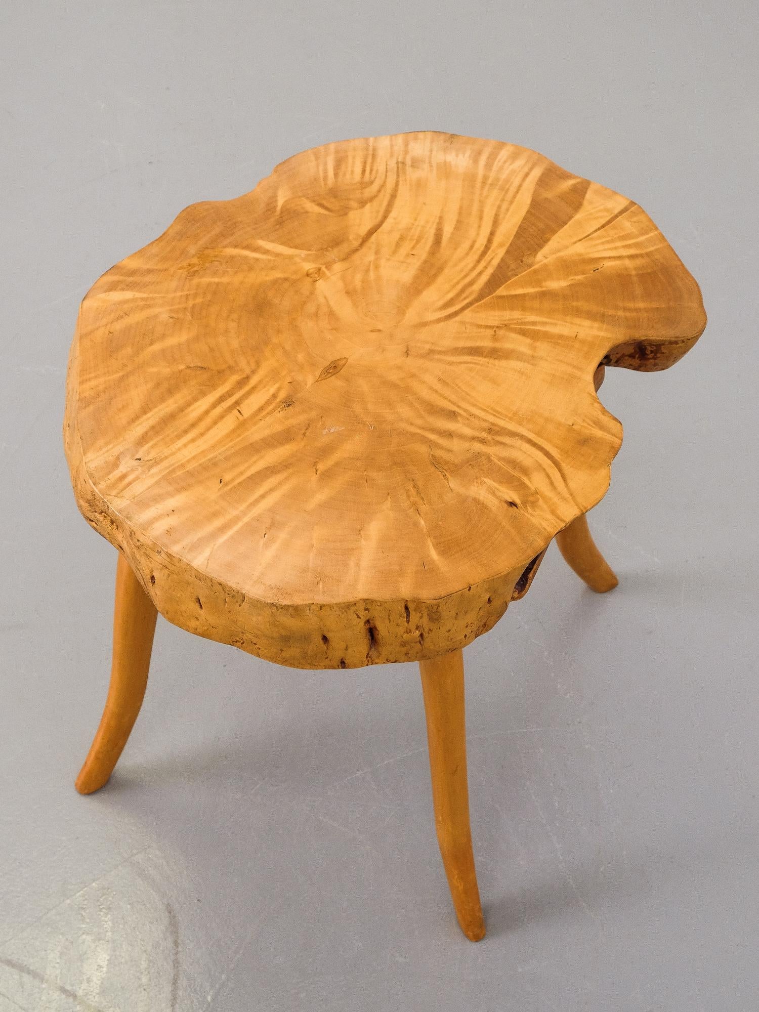 Scandinavian Modern Flame Birch Wood Slab Coffee Table