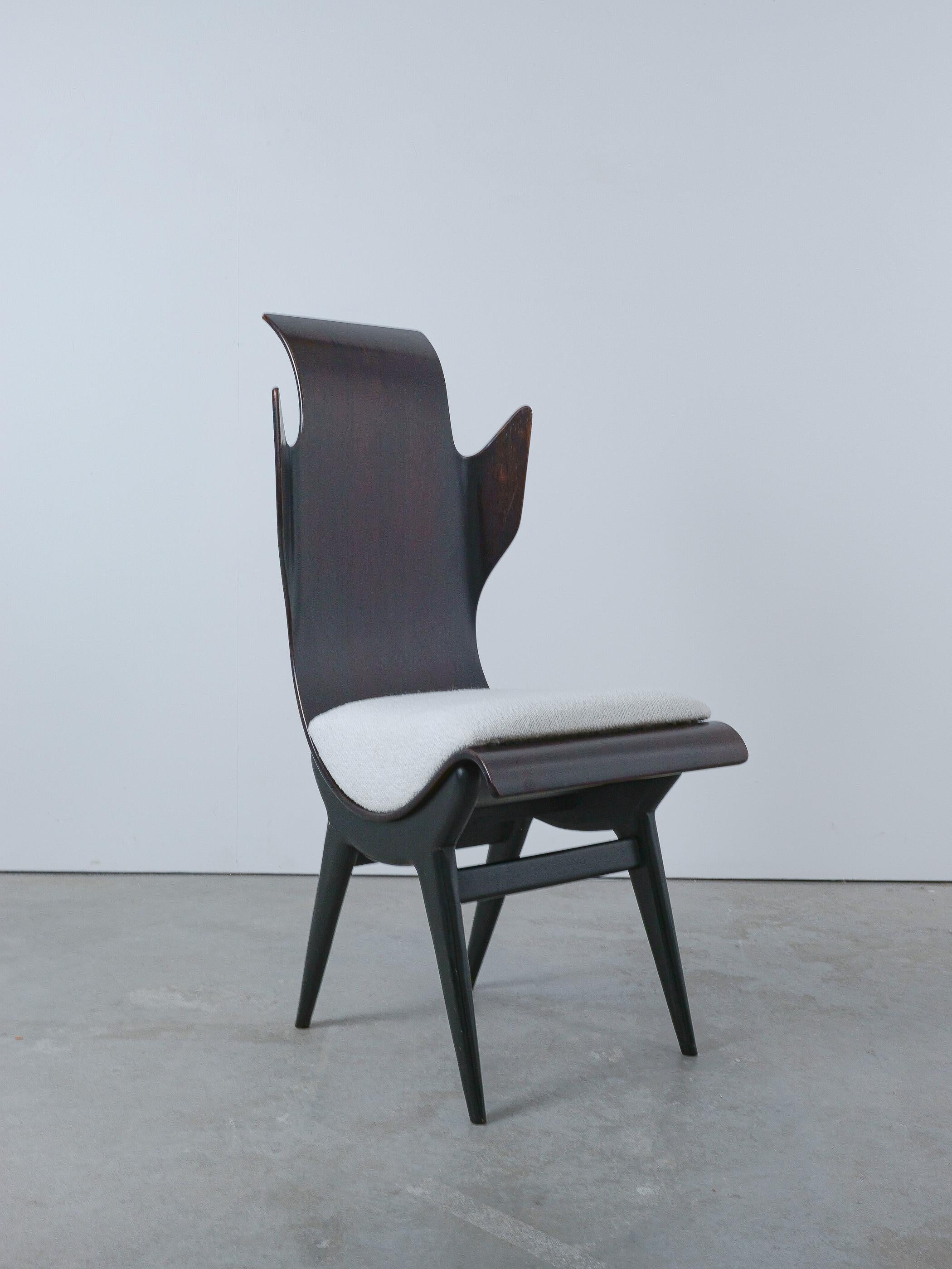 Flame Chair Sedia in legno di palissandro bianco bouclé di Dante LaTorre, Italia, 1960 in vendita 2