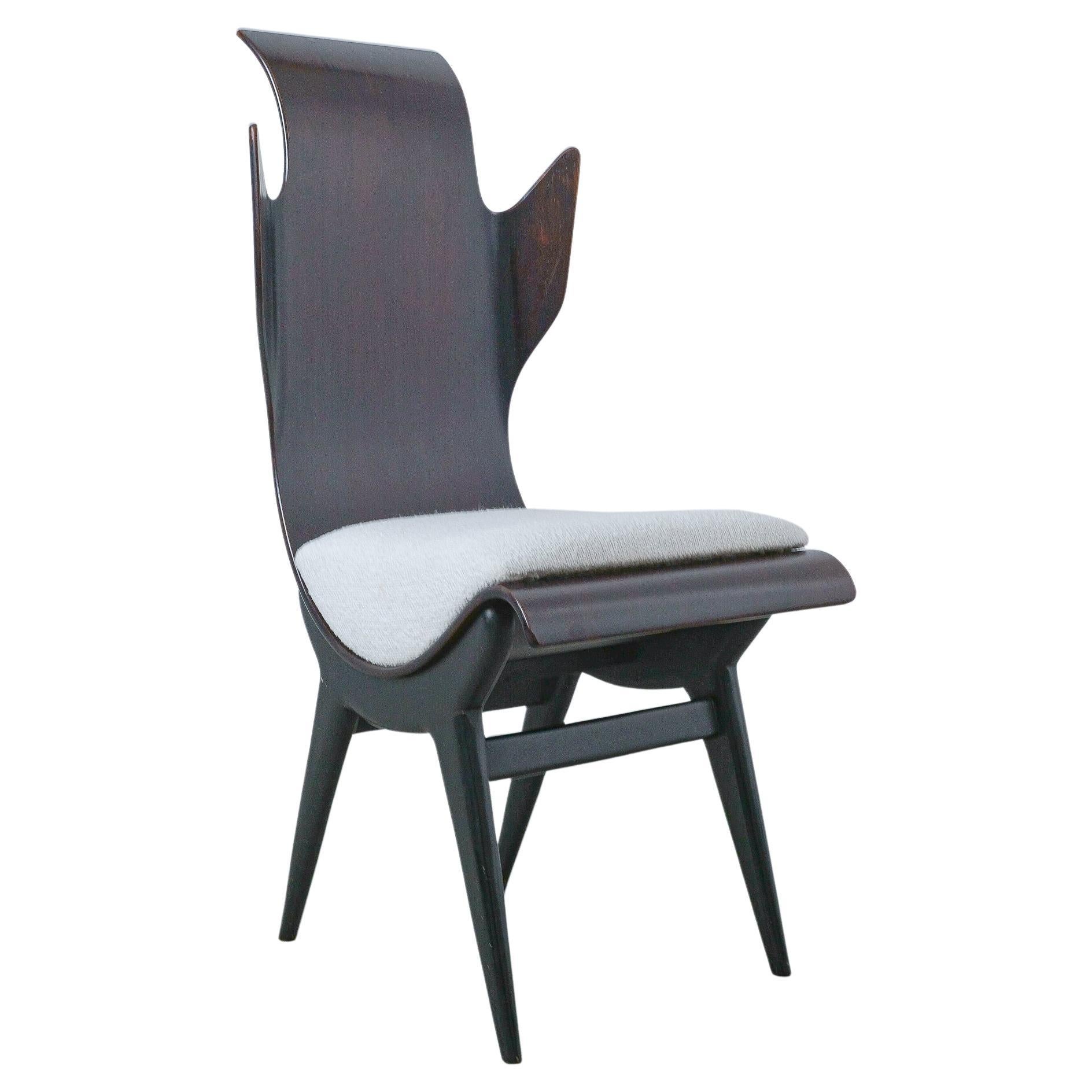 Flame Chair Sedia in legno di palissandro bianco bouclé di Dante LaTorre, Italia, 1960 in vendita