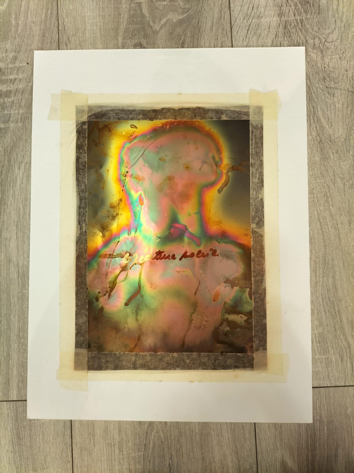 Flame Colored Copper Painting by Arthur UNGER. Signed. For Sale 4